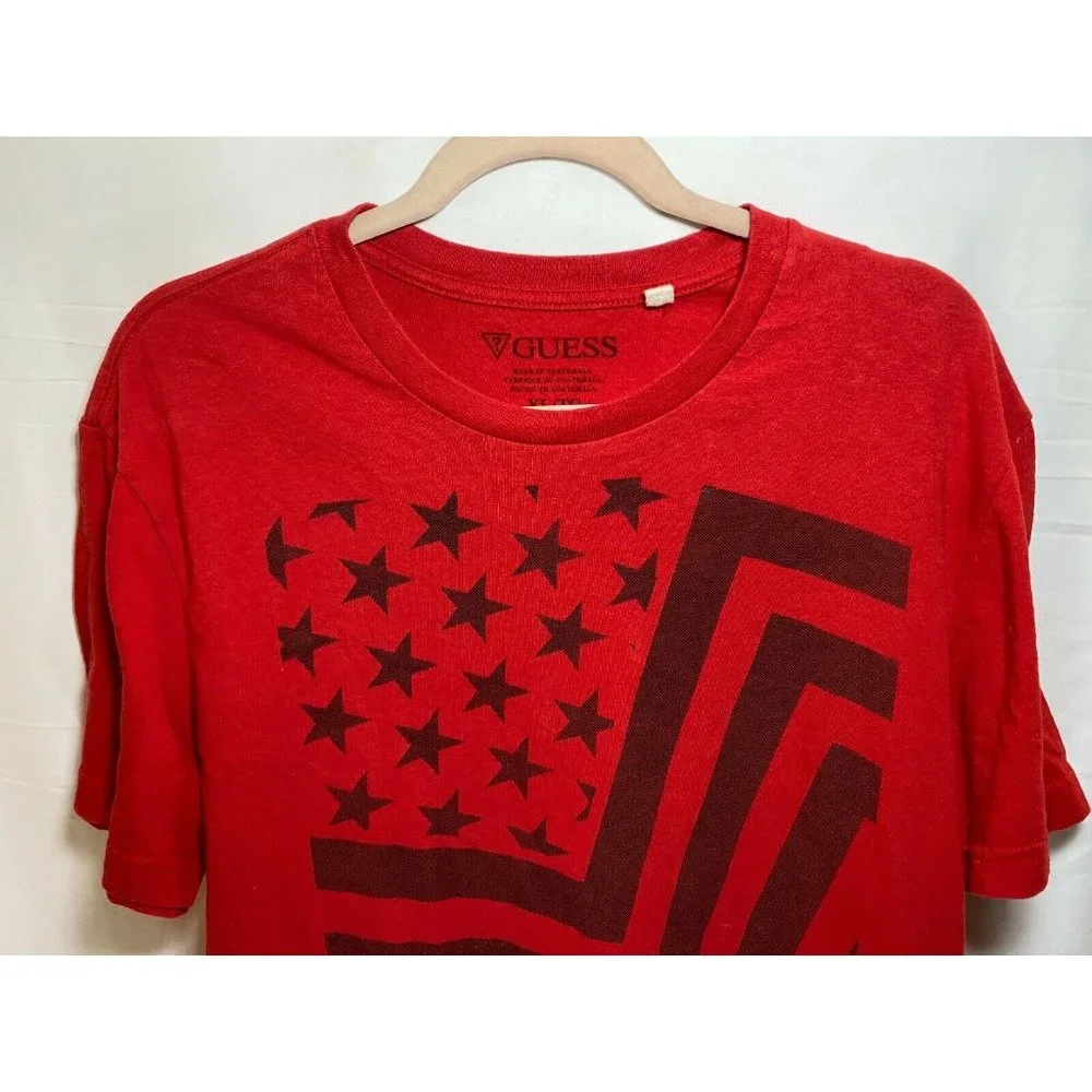 Guess Shirt Adult Extra Large Red Black Stars and Stripes Tee Mens - Picture 2 of 8
